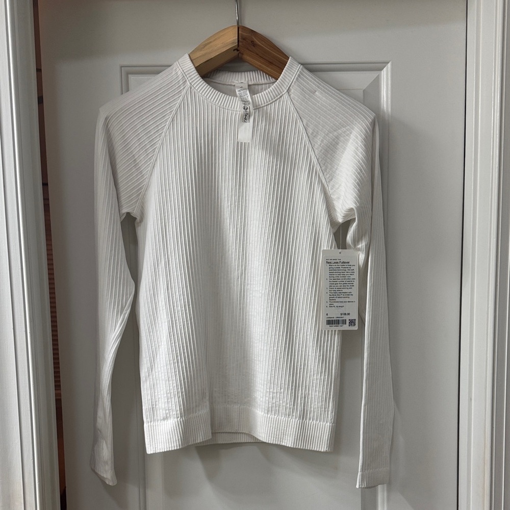 Lululemon Athletica White Ribbed Long Sleeve Top